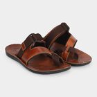 Men's Brown PU Thong Slip-On Sandals, भूरा, small