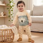 Infants' Beige Cotton Round Neck Koala Graphic Baba Suit, Beige, small