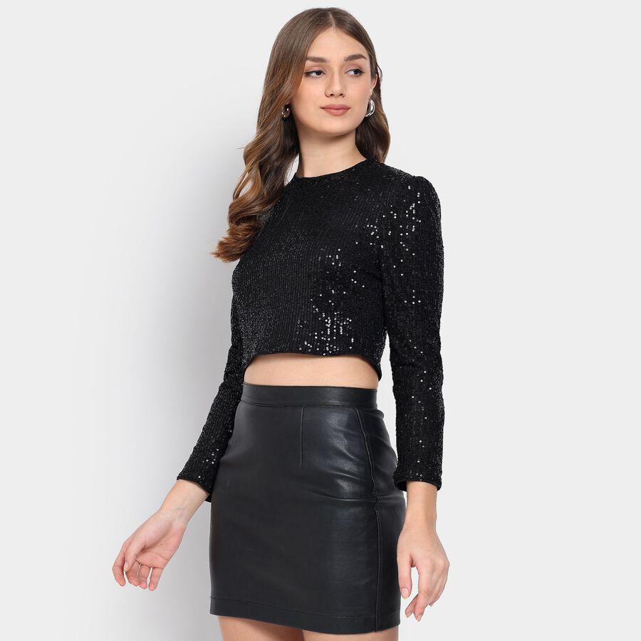 Ladies'  Crop  Top, काला, large image number null