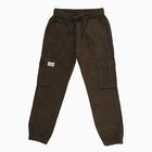 Boys' Dark Olive Green Cargo Fit Elastic Waist Trousers, ओलिव, small image number null