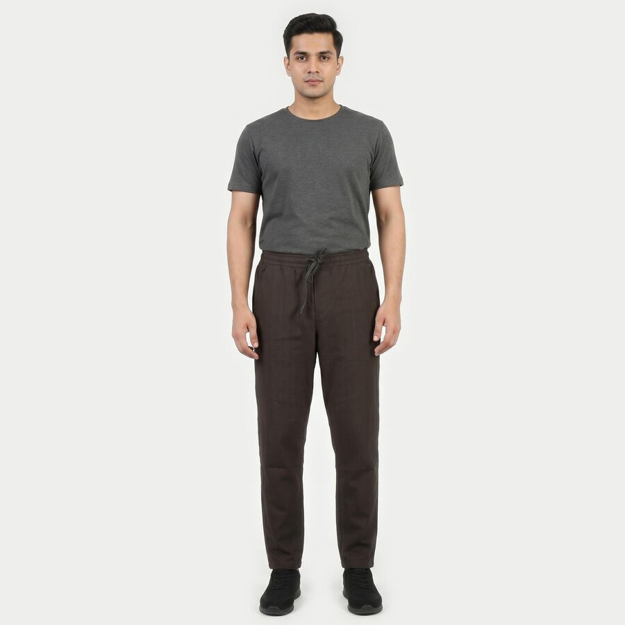 Men's Grey Slim Fit Casual Trousers, गहरा ग्रे, large