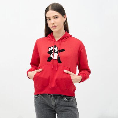 Women's Bright Cherry Red Crew Neck Casual Sweatshirt