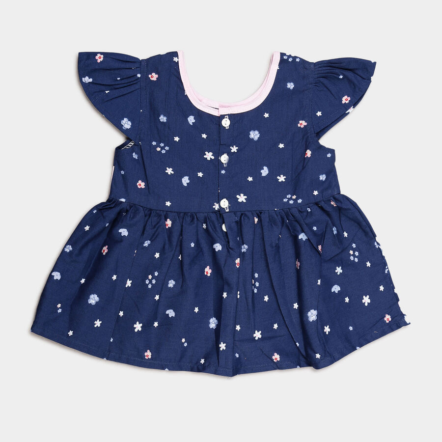 Infants Cotton Printed Frock, Navy Blue, large image number null