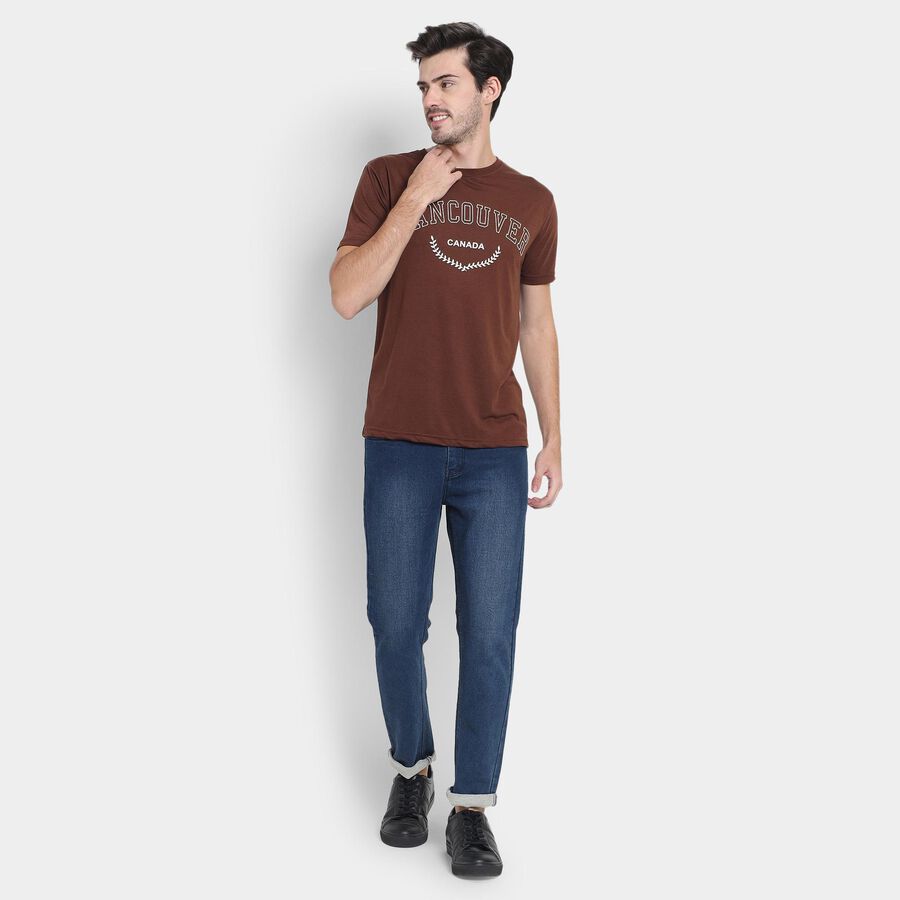 Men's Round Neck Half Sleeves T-Shirt , Brown, large image number null