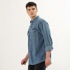 Men's Denim Blue Cotton Classic Collar Casual Shirt, Dark Blue, small image number null