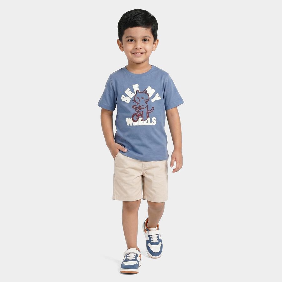 Boys Blue Cotton Round Neck Regular Boys T-Shirt, मध्यम नीला, large