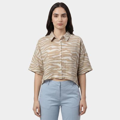 Women's Beige Classic Collar Classic Shirt