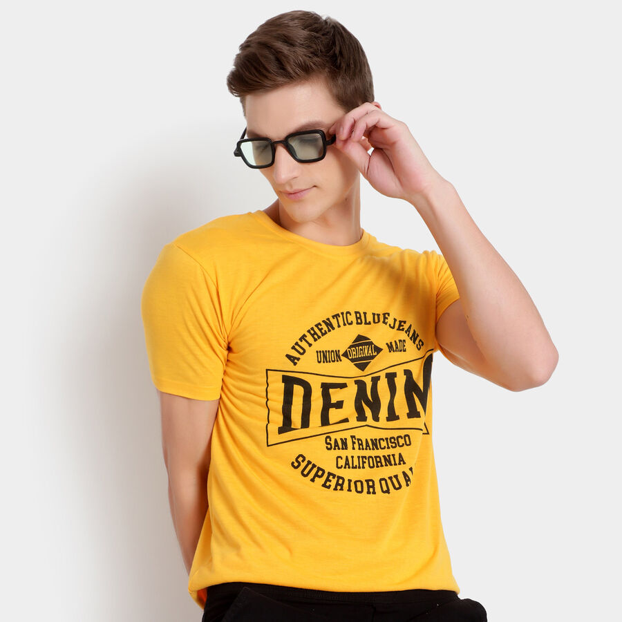 Round Neck Slim Fit T-shirt, Mustard, large image number null