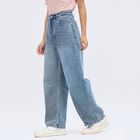 Women's Stonewashed Blue Wide Leg High-Rise Jeans, मध्यम नीला, small image number null
