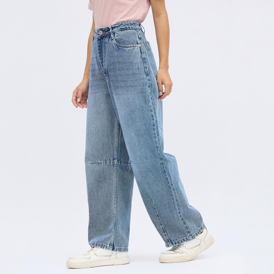 Women's Stonewashed Blue Wide Leg High-Rise Jeans, मध्यम नीला, large image number null