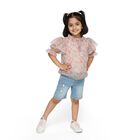 Girls' Light Beige Round Neck Romantic Floral Printed T-Shirt, गहरा पीला, small