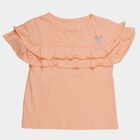 Girls Peach Cotton Round Neck Romantic T-Shirt, पीच, small