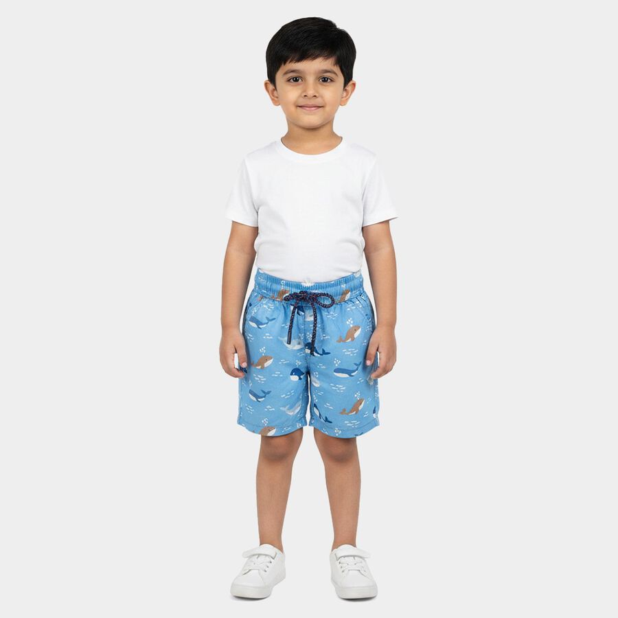 Boys Light Blue Regular Fit Printed Bermuda Shorts, Light Blue, large