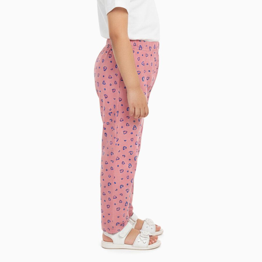 Girls' Muted Pink Heart Print Cotton Blend Pyjama, Pink, large image number null