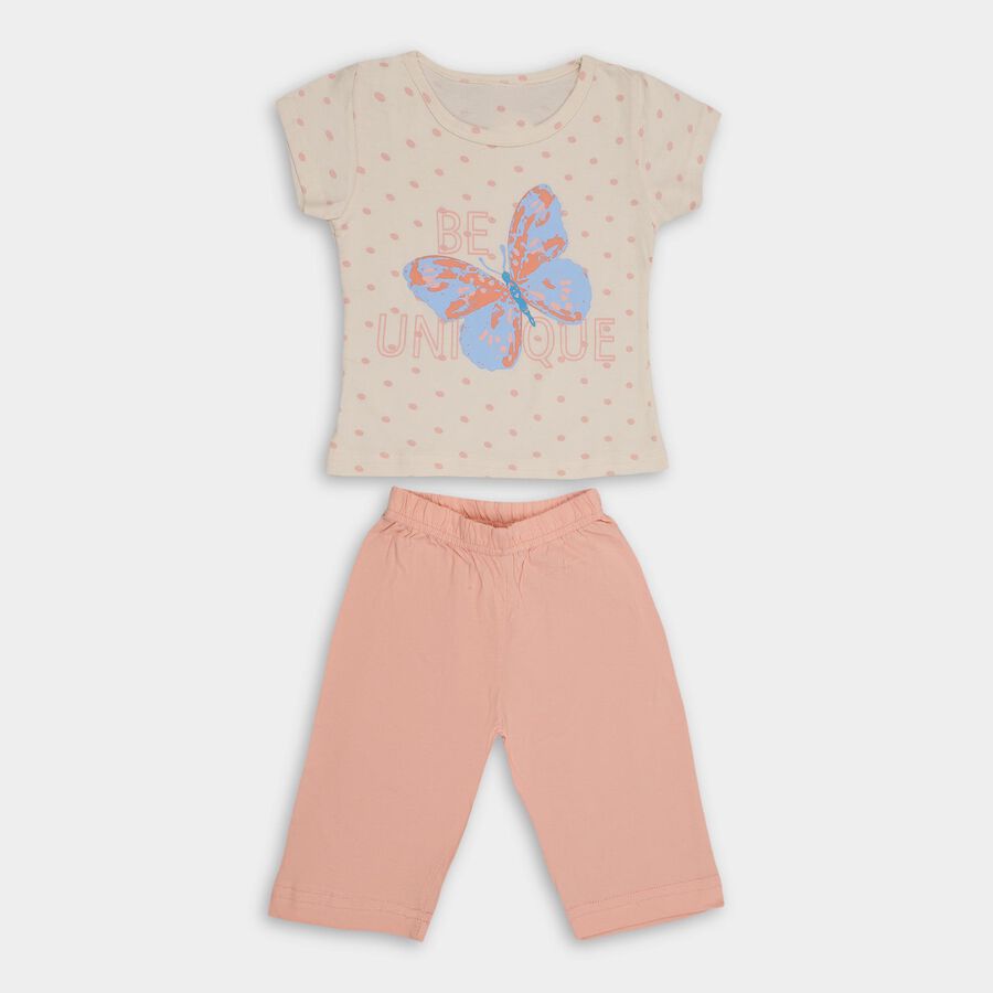 Girls' 100% Cotton Capri Set , Off White, large image number null