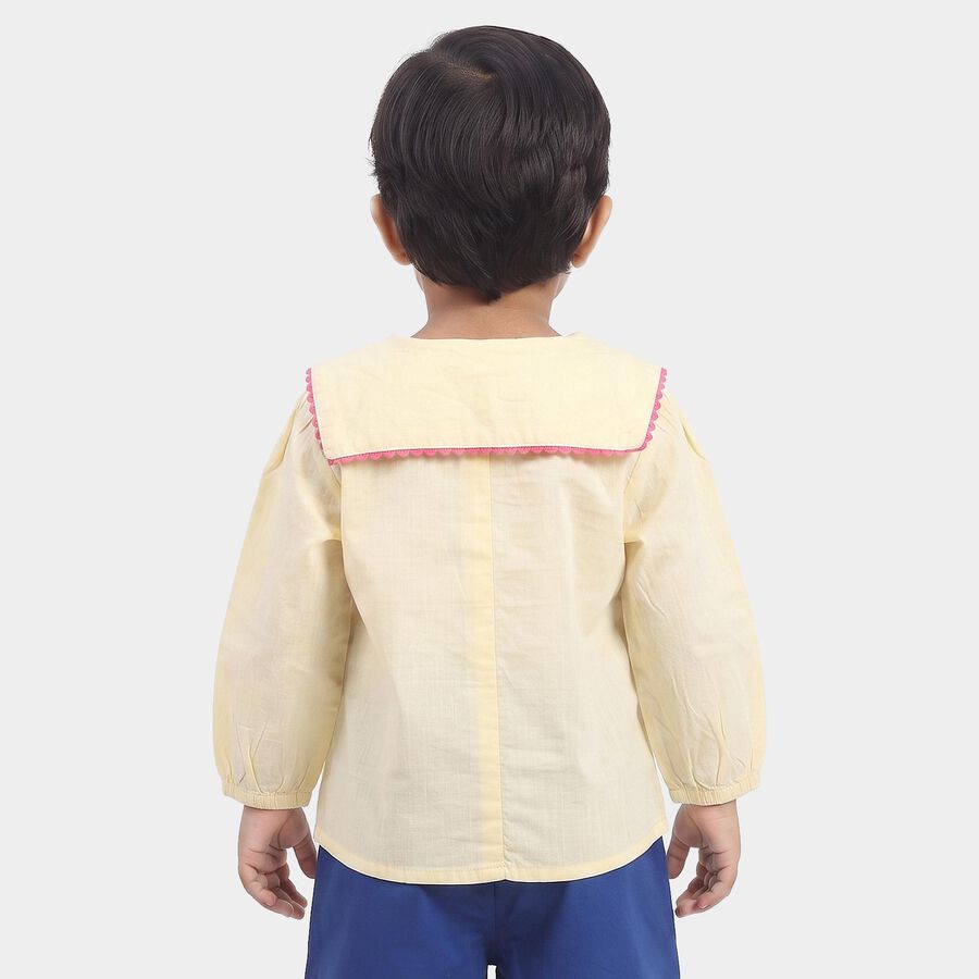 Infants Yellow Cotton Peter Pan Collar Shirt, पीला, large