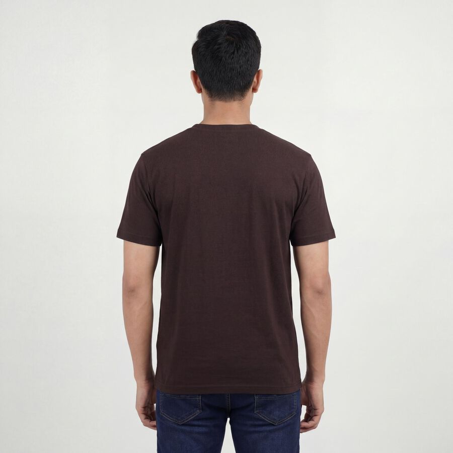 Men's Brown Cotton Round Neck Casual T-Shirt, भूरा, large