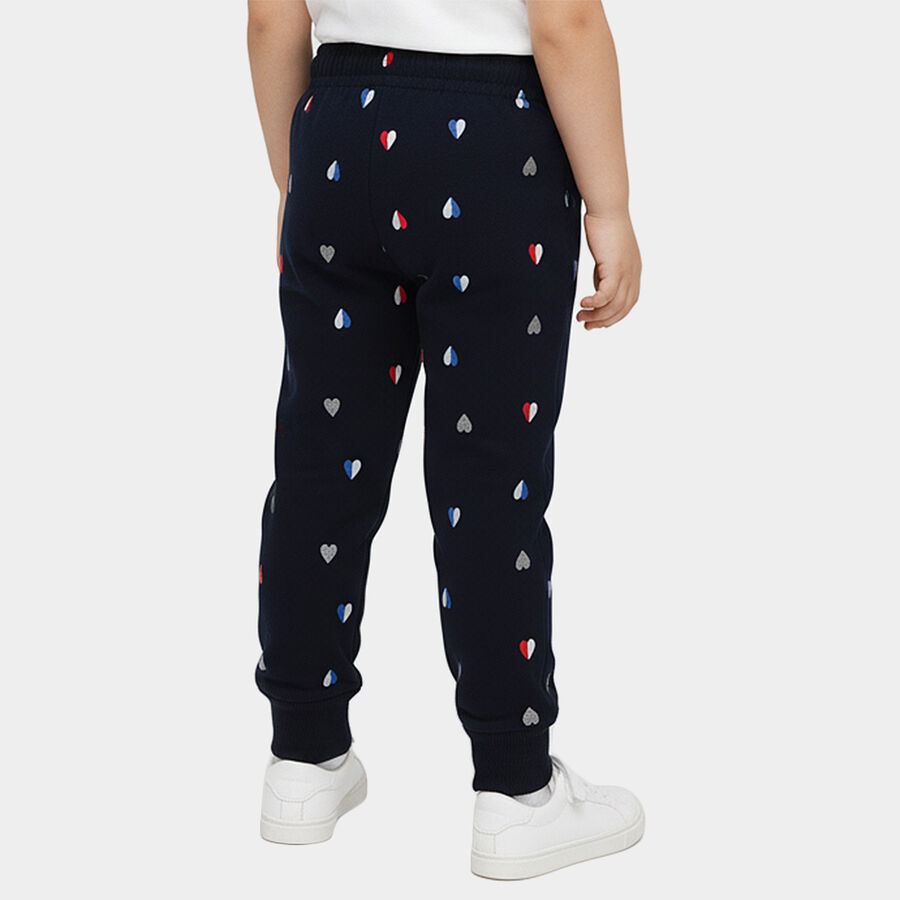 Girls' Navy Blue Heart Printed Elastic Waist Pyjama, Navy Blue, large image number null