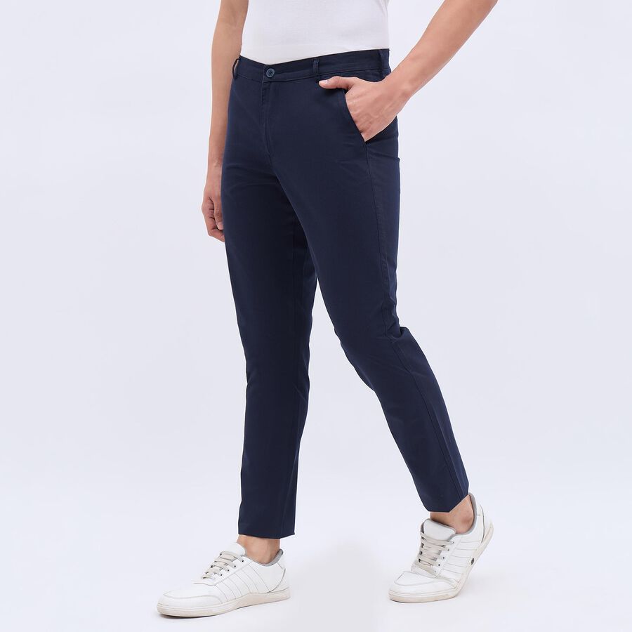 Men's 100% Cotton Cross Pocket Slim Fit Casual Trousers, Navy Blue, large image number null