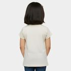 Girls' White Cotton Round Neck Slogan Printed T-Shirt, Off White, small