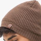 Men's Muted Brown Textured Knitted Beanie Cap, Brown, small image number null
