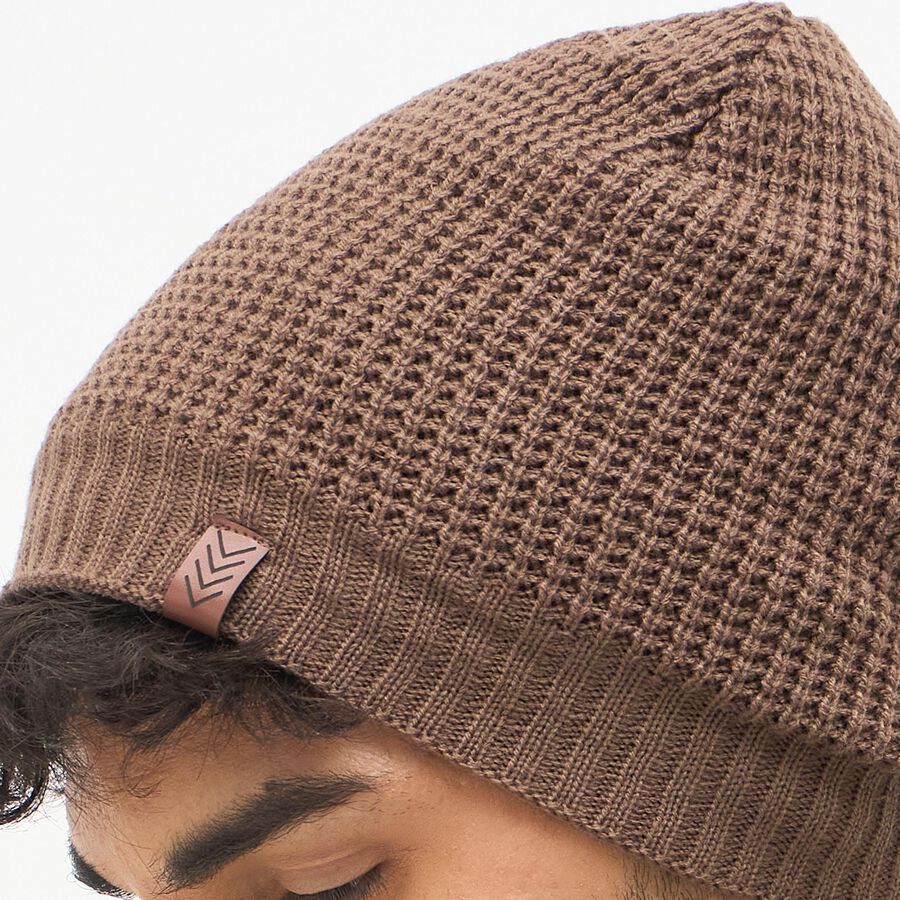 Men's Muted Brown Textured Knitted Beanie Cap, Brown, large image number null