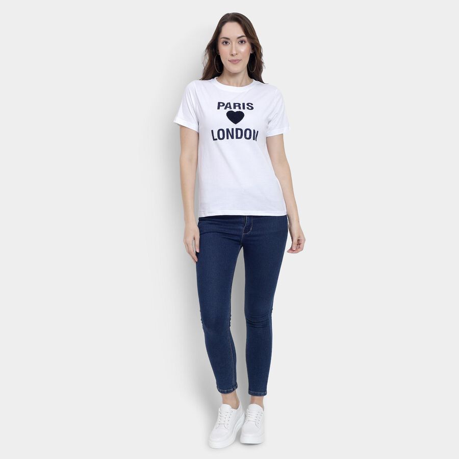 Ladies' 100% Cotton Round Neck T-Shirt, सफ़ेद, large