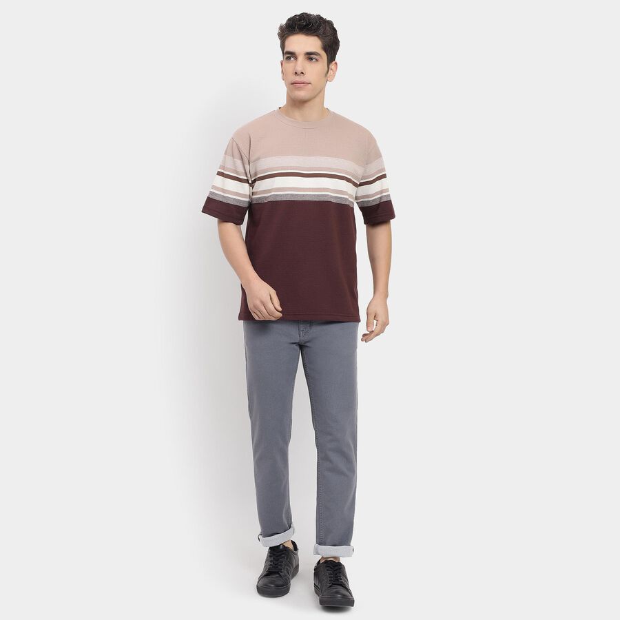 Men's Round Neck Half Sleeves T-Shirt , एक्रू मिश्रित, large