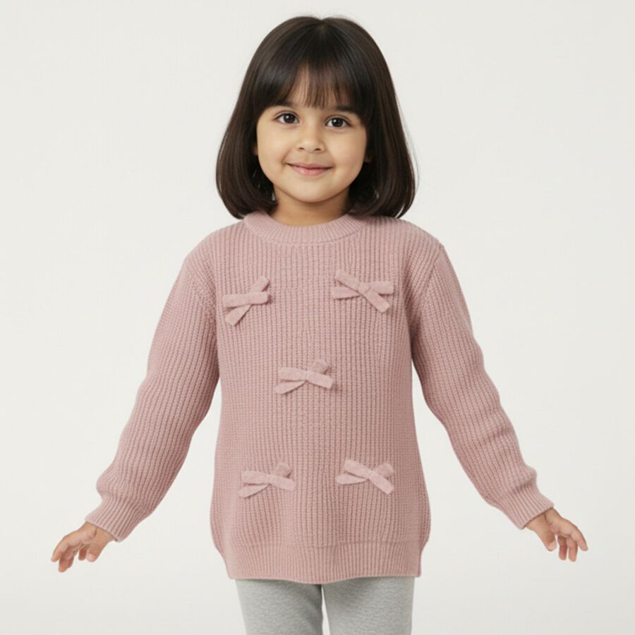 Girls' Light Pink Crew Neck Casual Pullover, Light Pink, large image number null