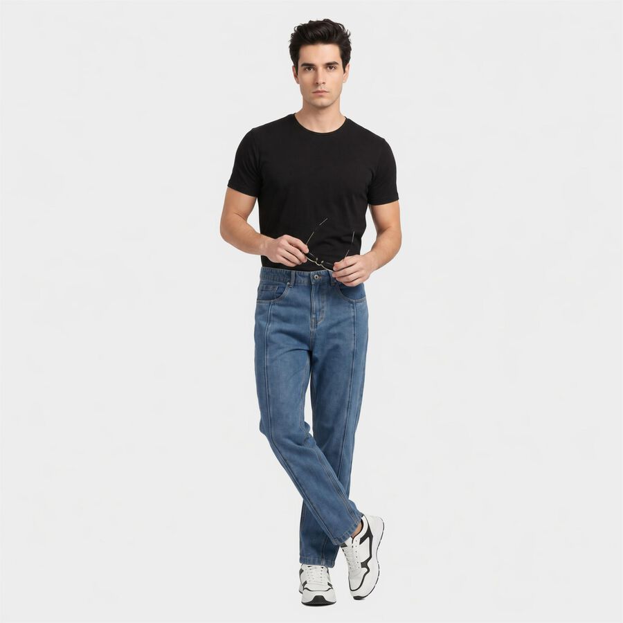 Men's Blue Straight Fit Faded Jeans, Mid Blue, large