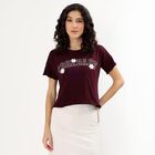 Women's Deep Wine Cotton Round Neck Casual T-Shirt, Wine, small