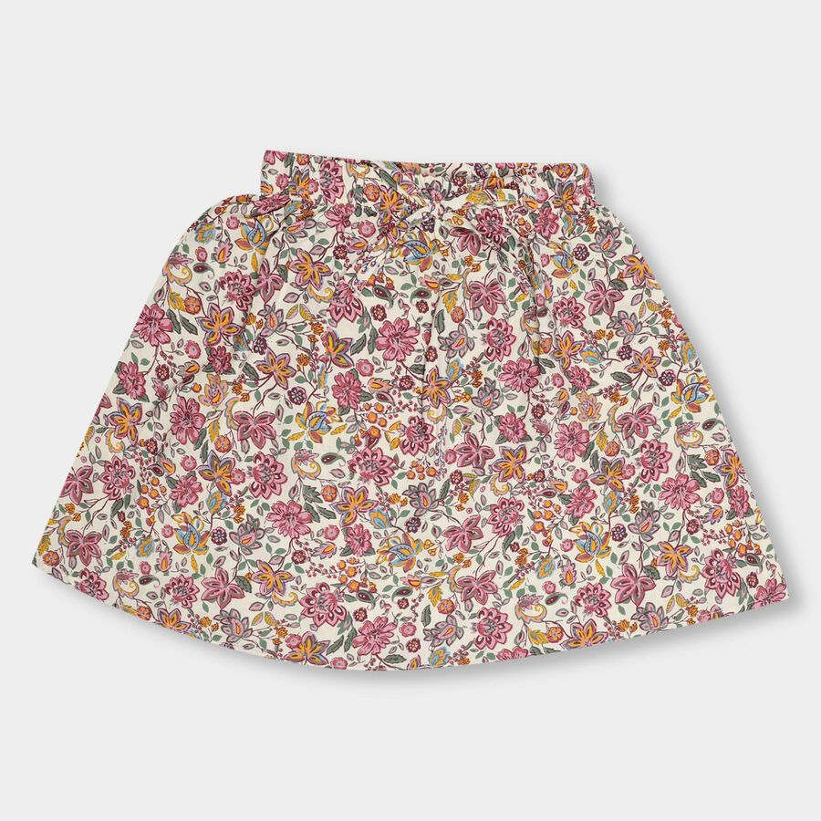 Girls' Multicolored Floral Printed A-Line Skirt, हल्का गुलाबी, large image number null