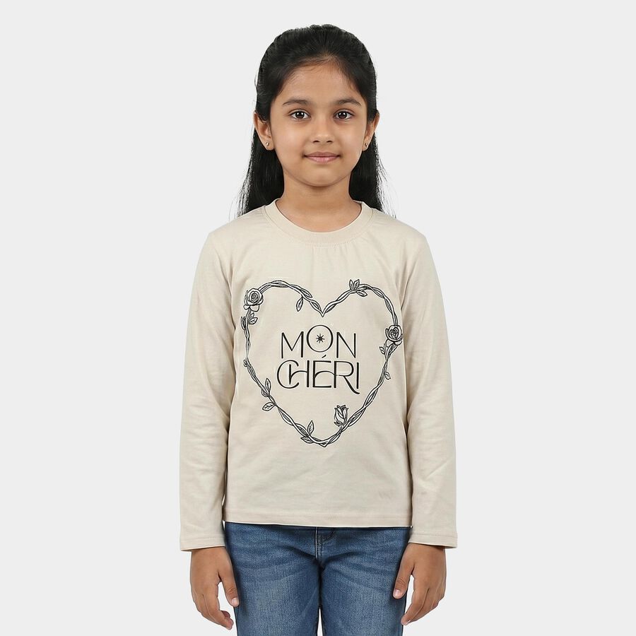 Girls Grey Round Neck Regular Top, हल्का ग्रे, large