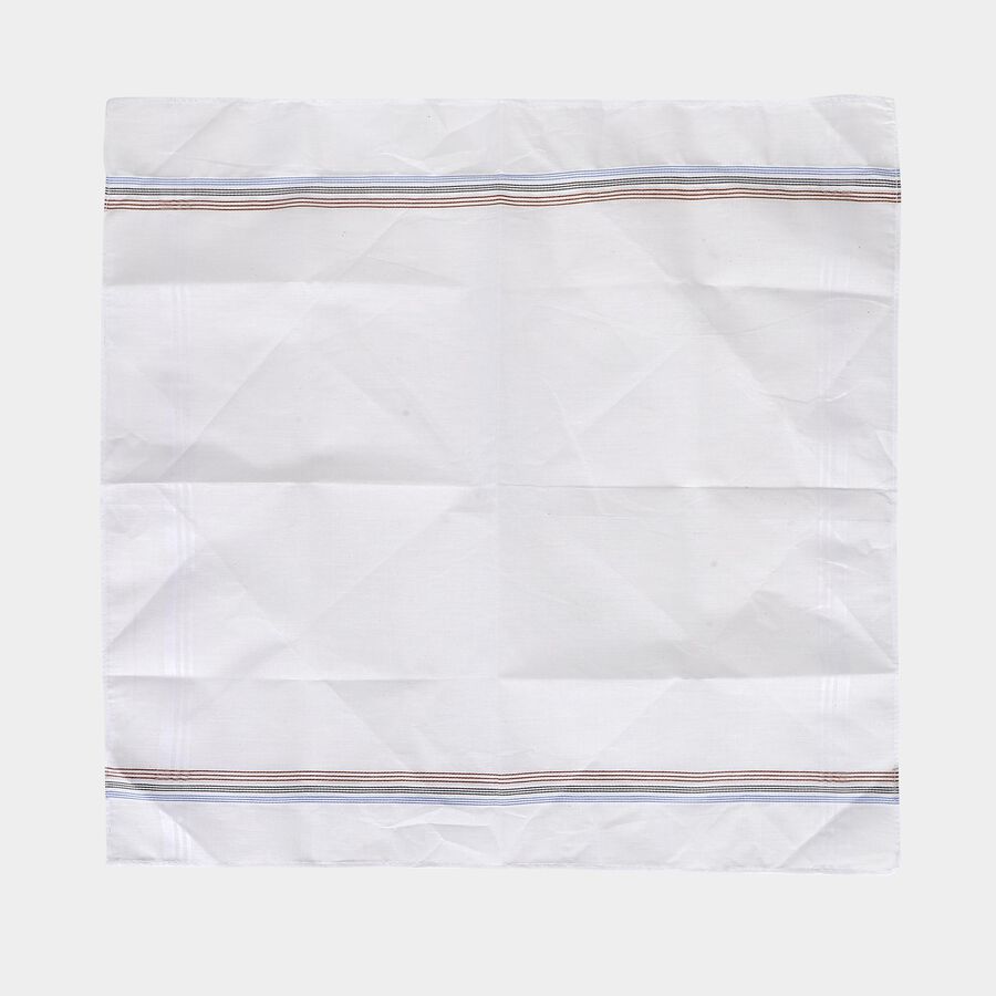Men's White Striped Pack of 3 Handkerchief, सफ़ेद, large