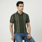Men's Olive Green Collared Neck Casual T-Shirt, Olive, small