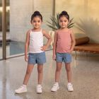 Girls Pink Cotton Sleeveless Straight Neck Vest, गुलाबी, small