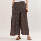 Women's Black Wide-Leg Smocked Printed Palazzos, काला, small