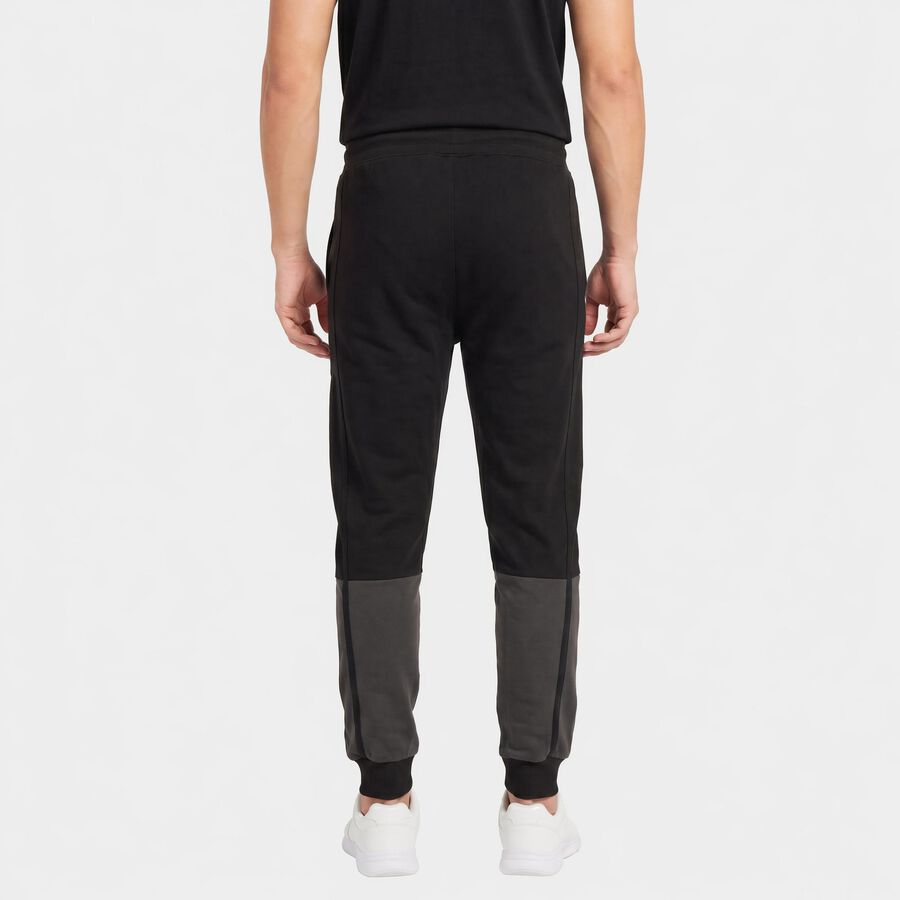 Men's Black Jogger Fit Panelled Track Pants, काला, large