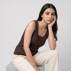 Women's Brown Ribbed Sleeveless Thermal, भूरा, small