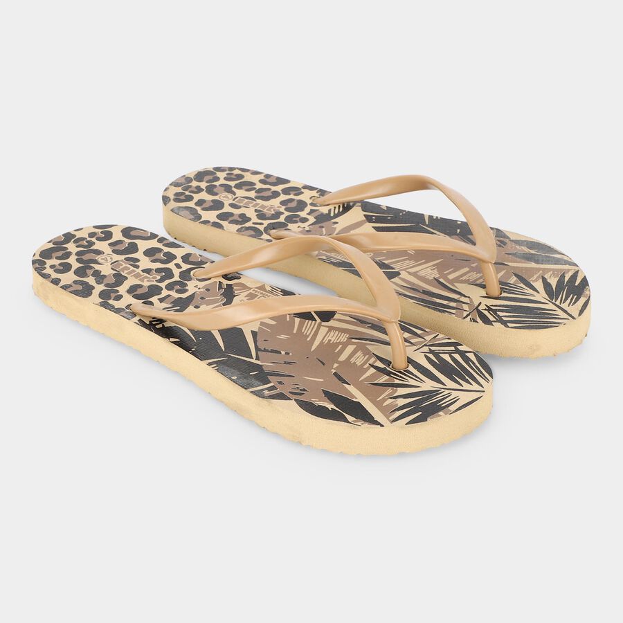 Women's Beige Printed Flip-Flop Slippers, गहरा पीला, large