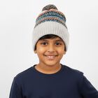 Boys' Light Grey Fair Isle Knitted Beanie with Pom-Pom, Light Grey, small image number null