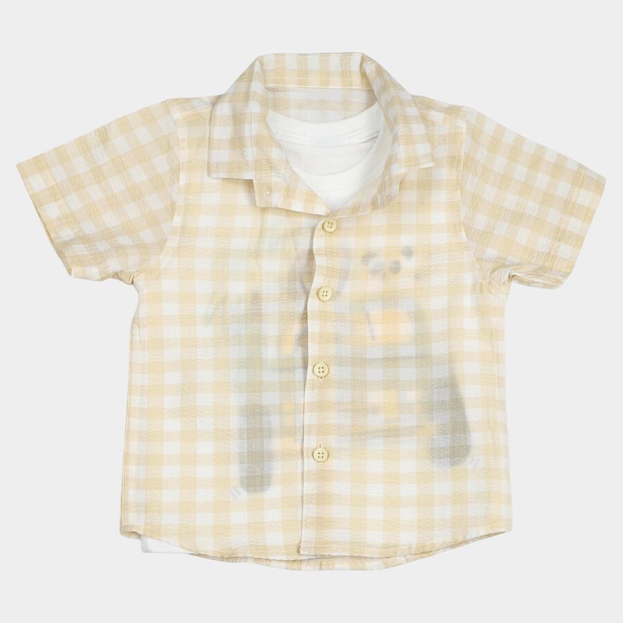 Infants Beige Cotton Half Sleeve Collared Casual Shirt, Beige, large