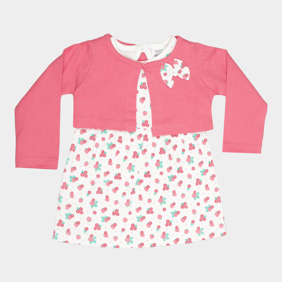 Infants Cotton Printed Frock, Pink, large image number null