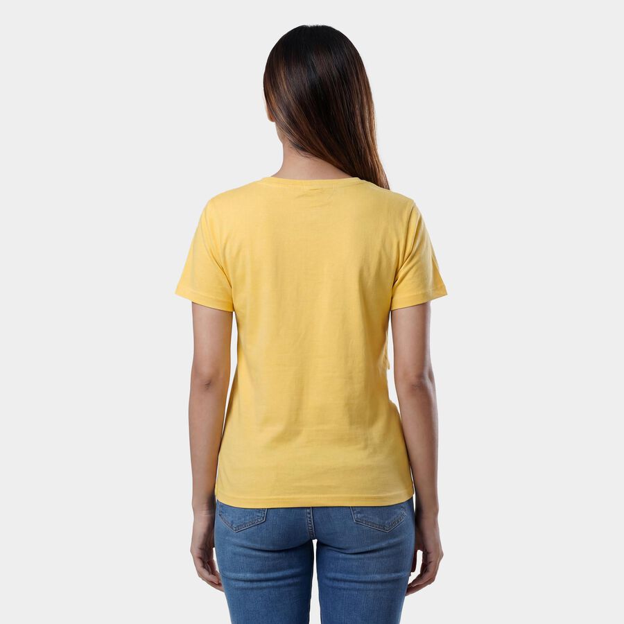 Women's Yellow Round Neck Casual T-Shirt, Yellow, large