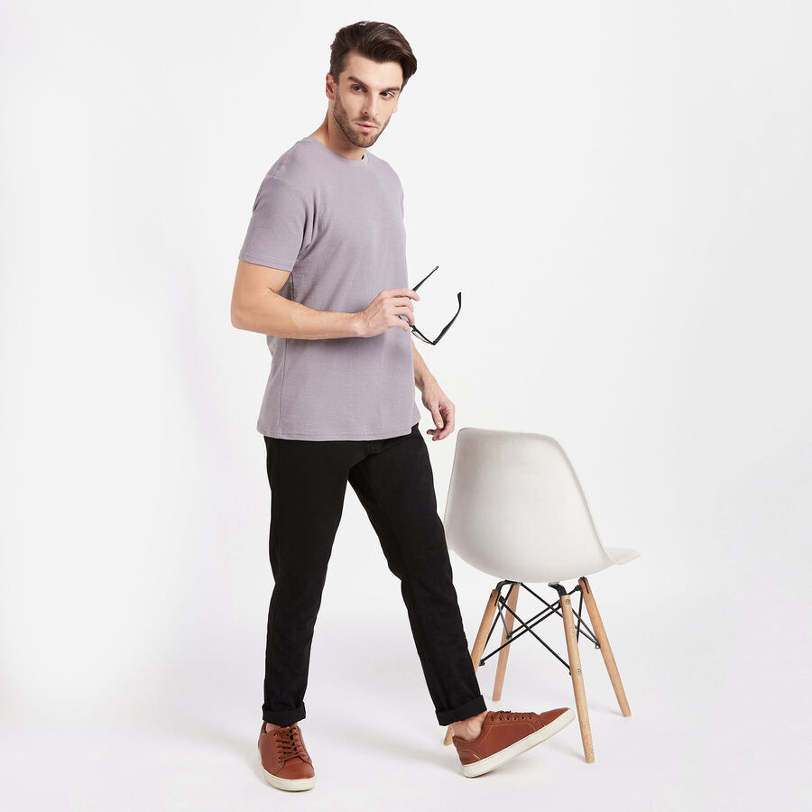 Solid Round Neck T-Shirt, Dark Grey, large image number null