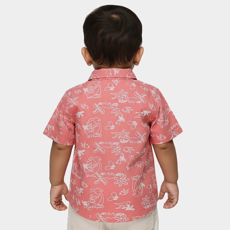 Infants Coral Cotton Half Sleeve Mandarin Casual Shirt, Coral, large