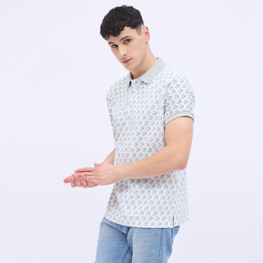 Men's Light Grey Cotton Polo Collar Printed T-Shirt, Light Grey, large image number null