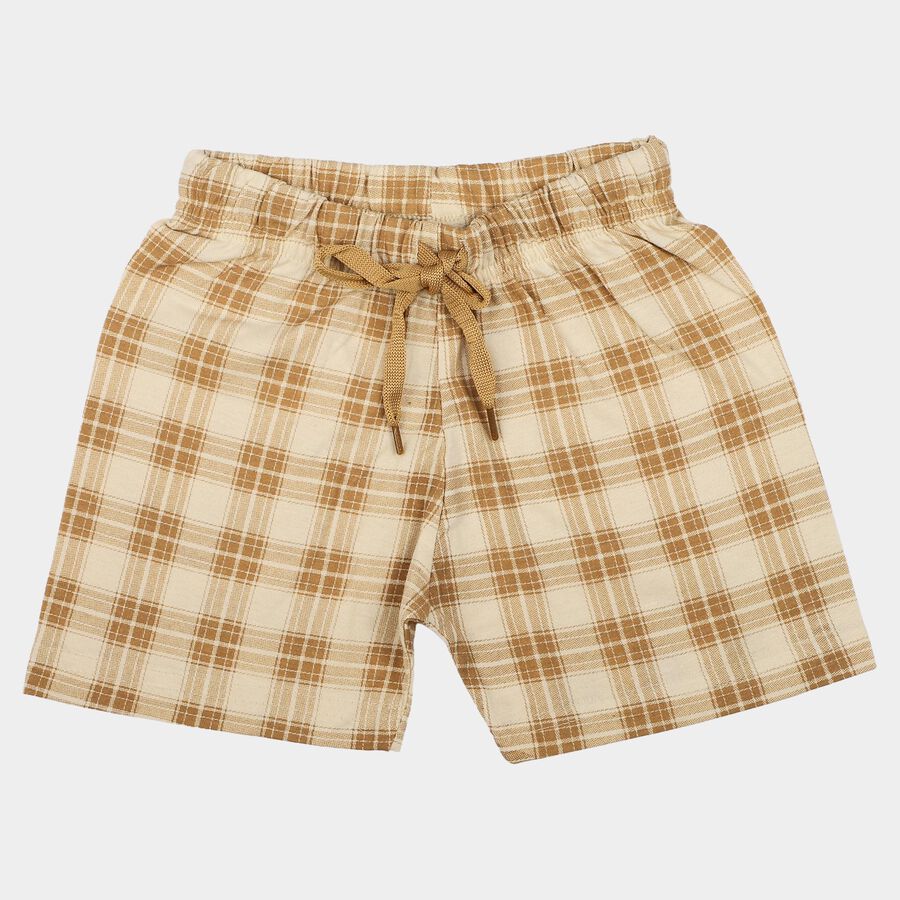 Boys Beige Relaxed Fit Checked Bermuda Shorts, गहरा पीला, large