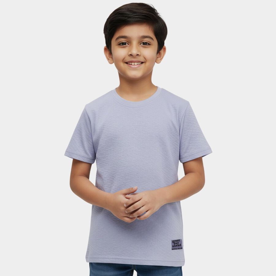 Boys Light Blue Crew Neck Casual Half Sleeve T-Shirt, Light Blue, large