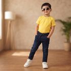Boys' Navy Blue Drawstring Waist Jeans, Mid Blue, small